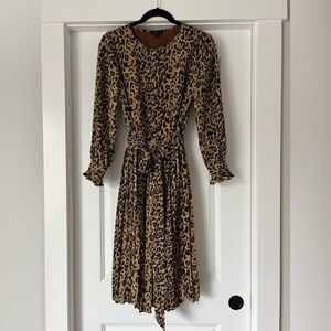 J. Crew Leopard Cheetah Carly Midi Length Pleated Formal Flowy Dress Size 0